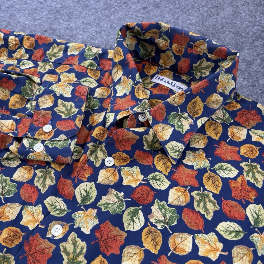 Bullock & Jones Mens Large Blue Autumn Leaf AOP Button Up Shirt Cotton